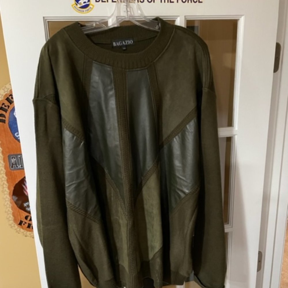 BAGAZIO Cashmere, Leather & Wool Pullover Sweater, XXL (Green)